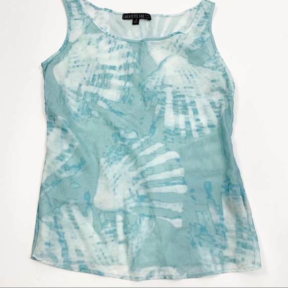 Lafayette 148 Blue Tie Dye Scoop Neck Silk Tank 4 - Picture 2 of 7